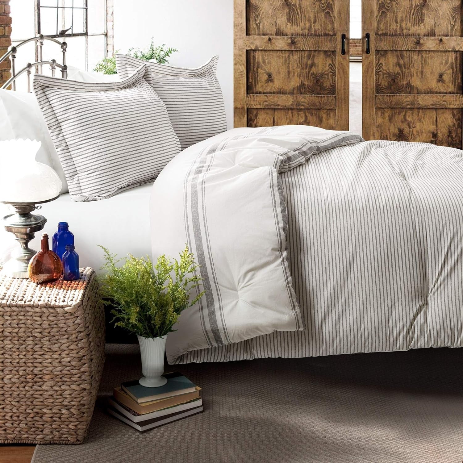Lush Decor Colcha estilo granja con rayas, Full/Queen, gris Edredones y edredones Naty Shop
