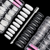 200 puntas de uñas postizas, 10 tamaños de uñas artificiales acrílicas con empujador de cutículas y caja transparente para mujeres y niñas (naturales y transparentes)