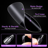 Becellen 500 puntas de uñas artificiales, puntas de uñas de gel suave, cobertura completa, puntas de uñas de gel, uñas artificiales prepulidas, juego de pegamento para decoración de uñas (almendras)
