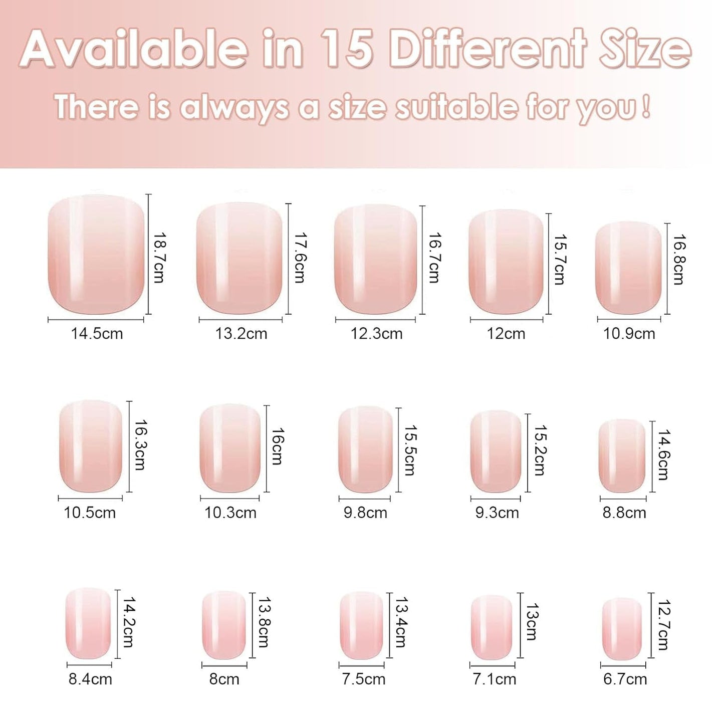 Juego de 240 uñas postizas cortas – Uñas postizas artificiales naturales cortas para pegar – Uñas artificiales degradadas desnudas para extensiones de uñas en caja (degradado desnuda)
