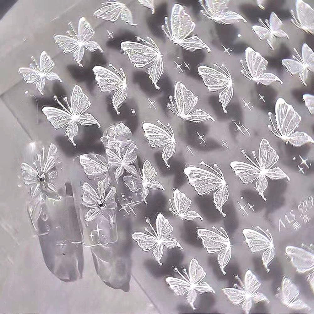 Aurora Muschel Schmetterling Nagelsticker Weiß Schmetterlinge Nail Sticker Gelee Relief Butterfly Nagelaufkleber Y2K Mariposas Nagel Sticker Nägel Nageldesign Nagel Zubehör Nail Art Stickers Nailart