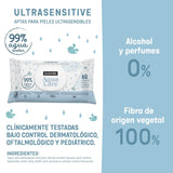 Suavinex Aqua Care Toallitas húmedas para bebés 60 toallitas limpiadoras 99% agua, fibra vegetal, aloe vera, sin fragancia, sin alcohol, dermatológicamente probado, adecuado para pieles sensibles