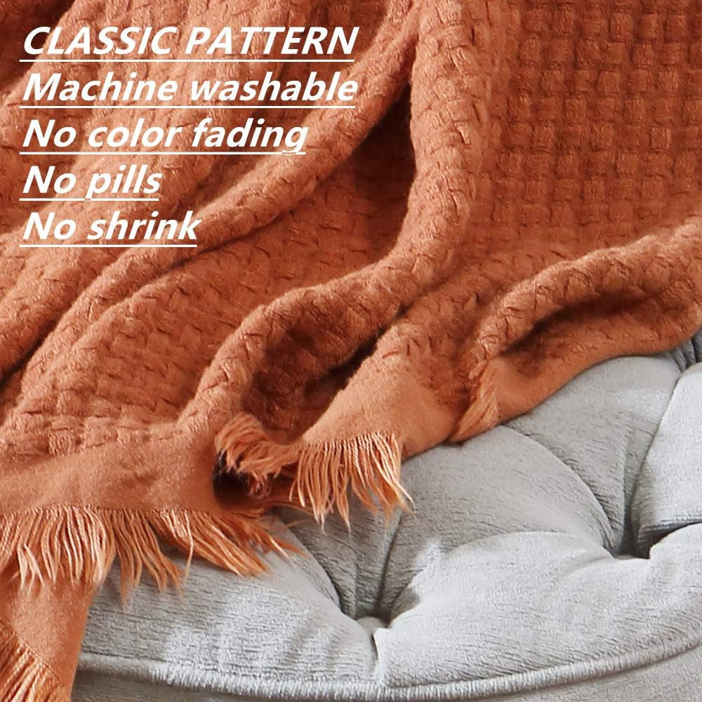 CREVENT Manta de Punto Óxido para Sofá Sofá Silla Cama Decoración del Hogar Suave Cálida Acogedora Ligera Primavera Verano Otoño (127,8 X 152,4 cm Caramelo/Marrón/Naranja Quemado) CREVENT Camas y Mantas