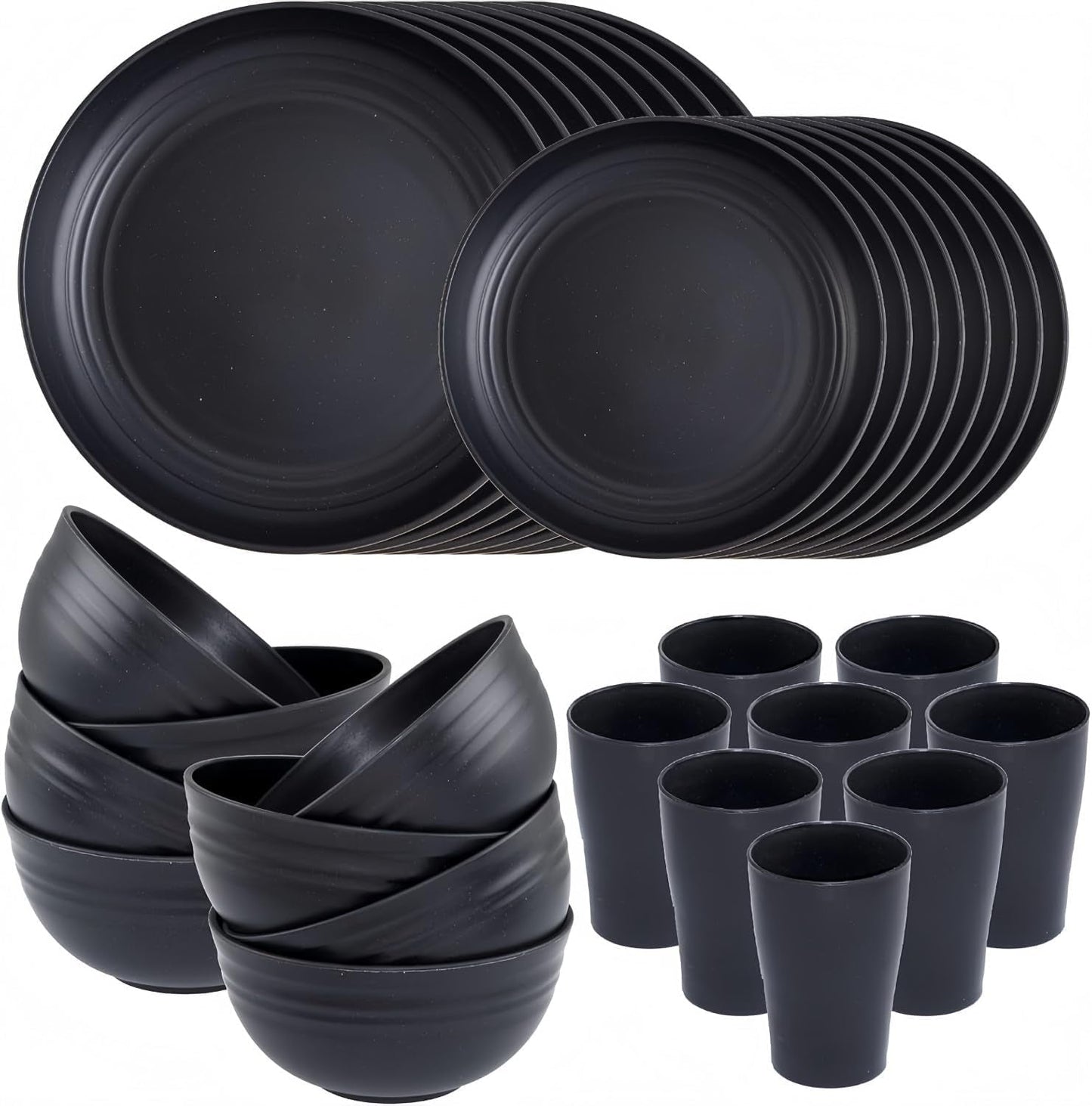 Vajilla para acampar Juego de vajilla de plástico reutilizable, liviano, para 8 personas, 32 piezas, incluye tazones, platos, tazas, vajilla de picnic irrompible de plástico ecológico