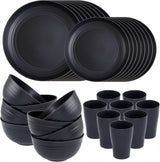Vajilla para acampar Juego de vajilla de plástico reutilizable, liviano, para 8 personas, 32 piezas, incluye tazones, platos, tazas, vajilla de picnic irrompible de plástico ecológico