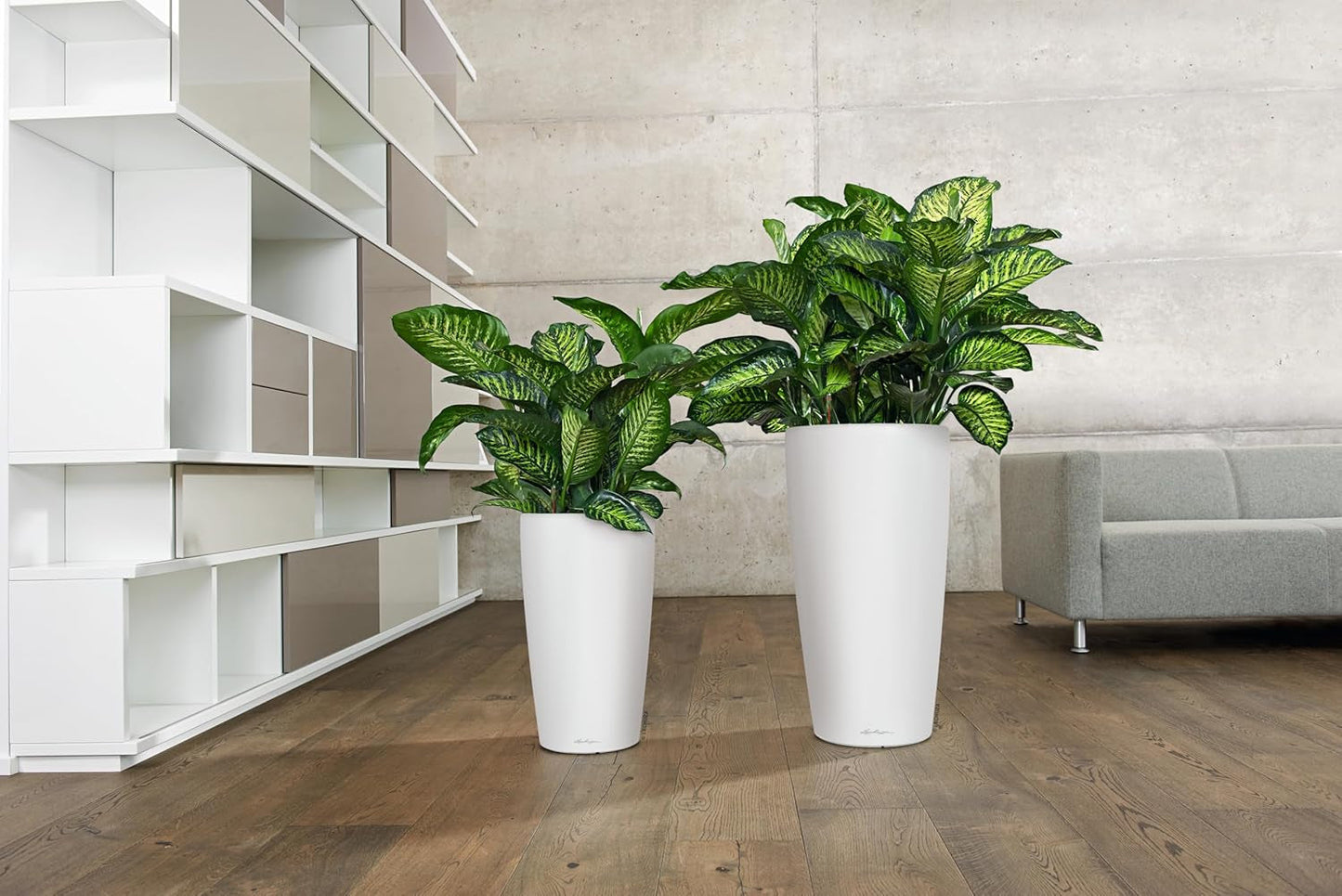 Jardinera LECHUZA Rondo Premium 32 Blanco Mate | Columna para plantas con sistema de riego, indicador de nivel de agua y inserto para plantas | Acabado mate | Ø 32,5 x 56,5 cm | 15786