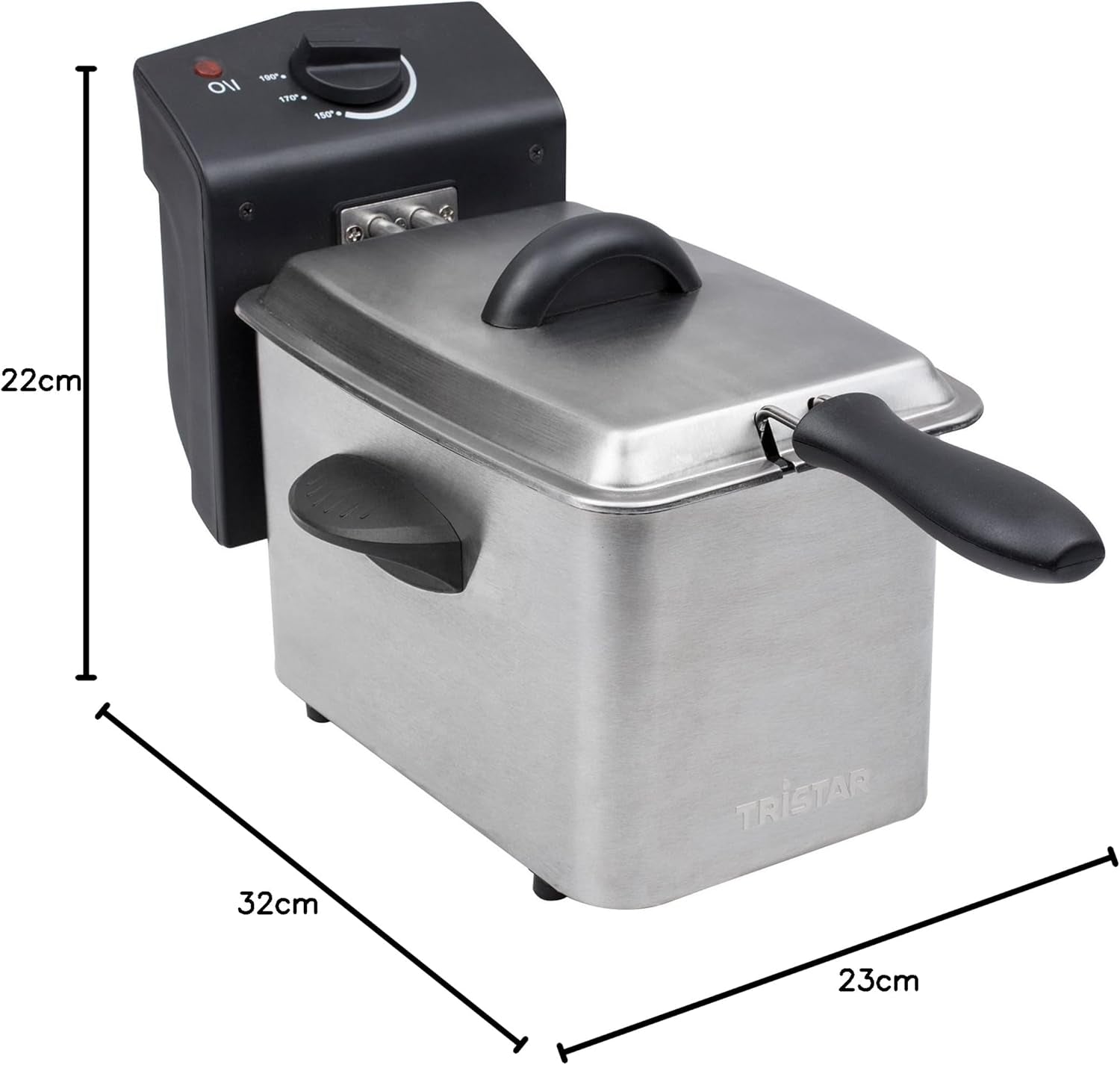 Freidora Tristar de acero inoxidable - Con 2 litros de capacidad, función zona fría y termostato regulable hasta 190°C, FR-6919, plateada Electrodomésticos Naty Shop