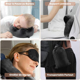 Almohada de Viaje Inflable, Almohada de Viaje con Antifaz para Dormir + Tapones para los Oídos + Bolsa de Transporte, Súper Ligera y Portátil, Ideal para Avión, Coche, Hogar, Oficina, Negro Naty Shop Almohadas de Viaje