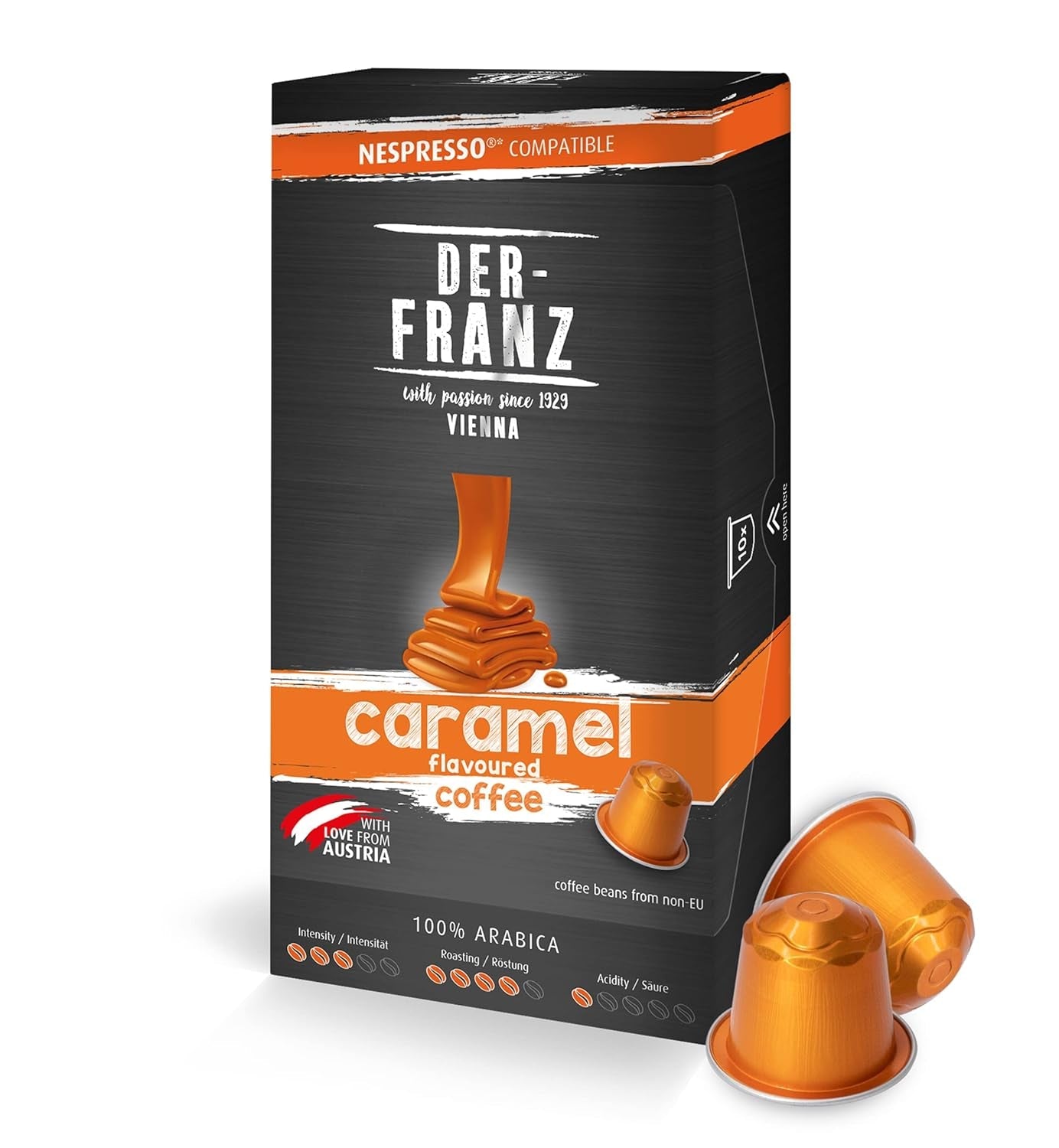 Café de cápsulas compatible con Nespresso, 1 x 10 cápsulas, aroma a caramelo