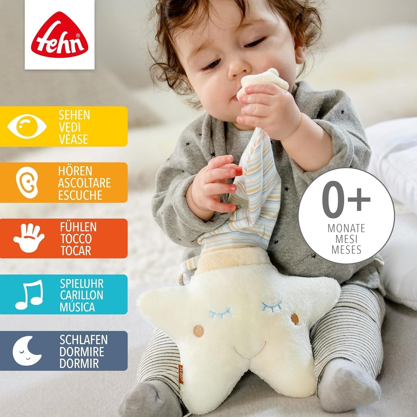 Fehn Caja de música Estrella para dormir para bebés - Caja de música con mecanismo musical extraíble para colgar - Canción para dormir "Weißt du wieviel Sternlein stehen" - Juguete para bebés y niños a partir de 0 meses Juguetes Bebe Naty Shop