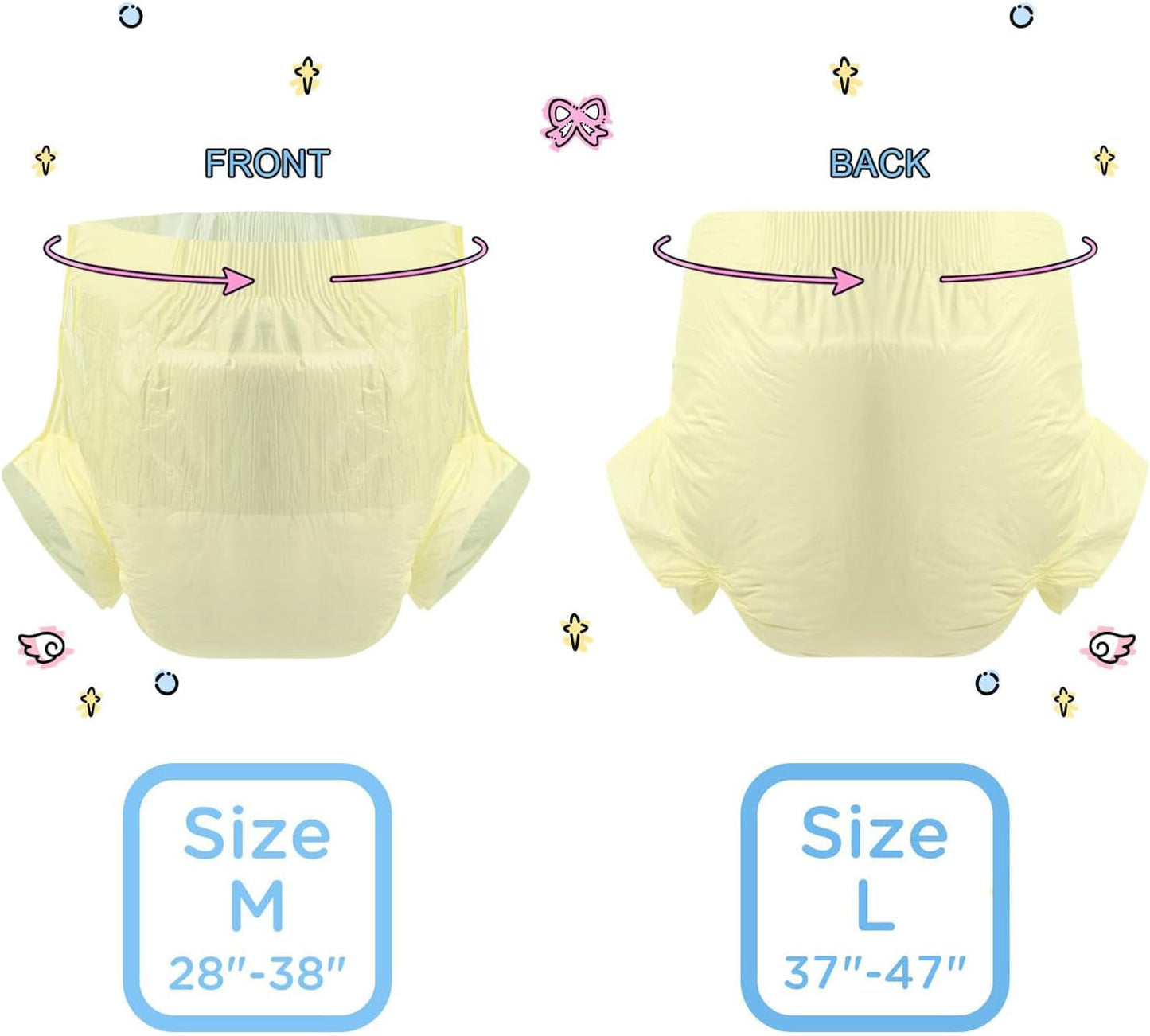 CutiePlusU Pañales para adultos, paquete de 10 bragas desechables para incontinencia con trabillas para mujeres y hombres, máxima absorbencia durante la noche - amarillo (tamaño mediano 71-96 cm)