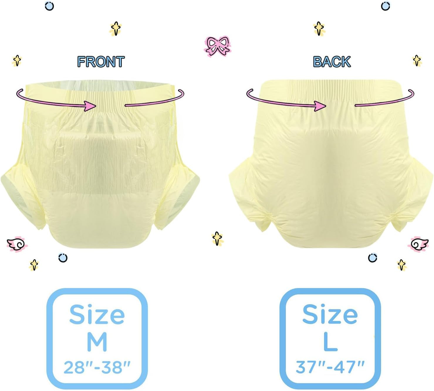 CutiePlusU Pañales para adultos, paquete de 10 bragas desechables para incontinencia con trabillas para mujeres y hombres, máxima absorbencia durante la noche - amarillo (tamaño mediano 71-96 cm)