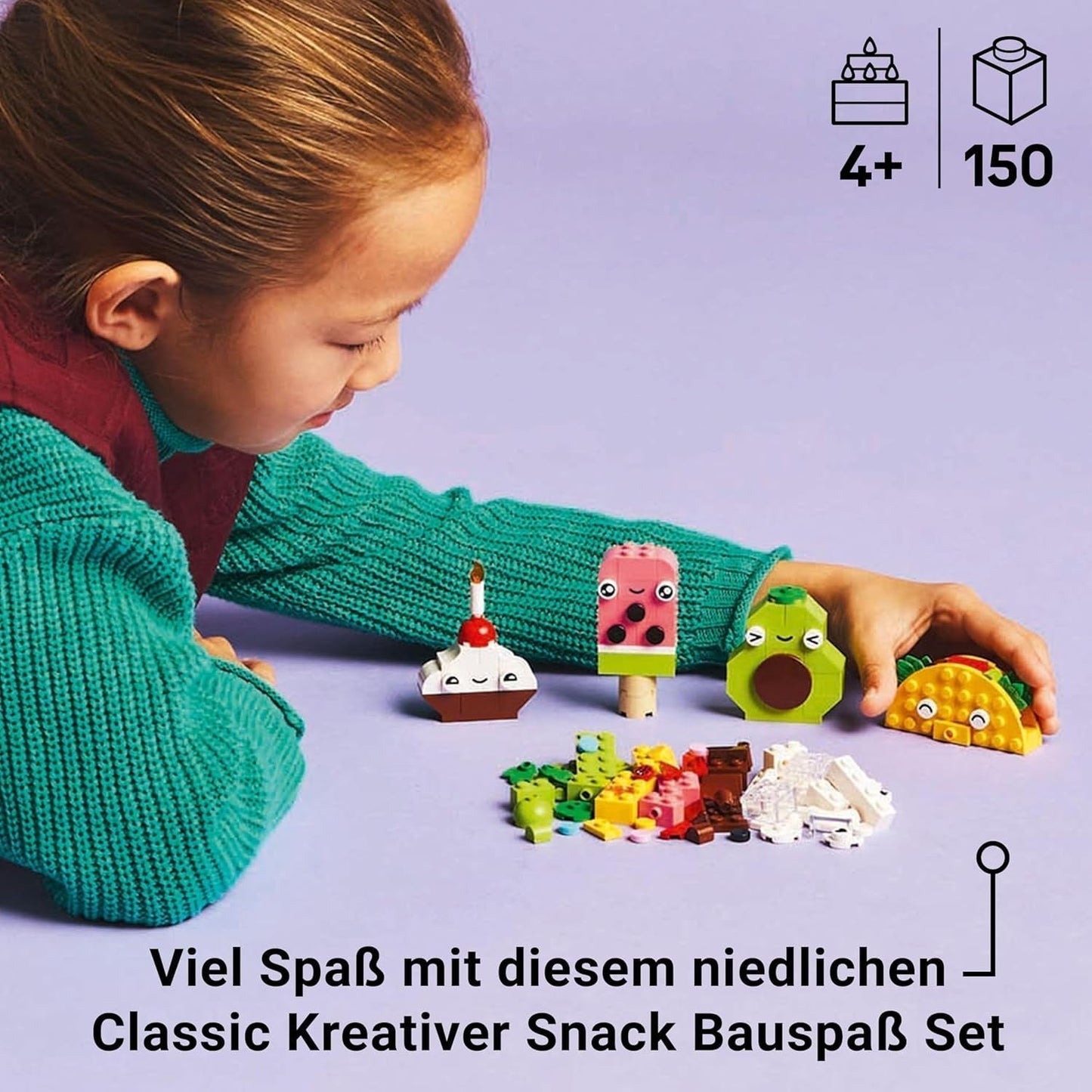 LEGO Classic Diversión Creativa para Construir Bocadillos, Juguete de Comida para Juegos de Roles Imaginativos, Set de Construcción para Niños y Niñas de 4 Años, Cupcake, Aguacate, Paleta y Taco 11039 Juegos de Construcción Besuche den LEGO-Store