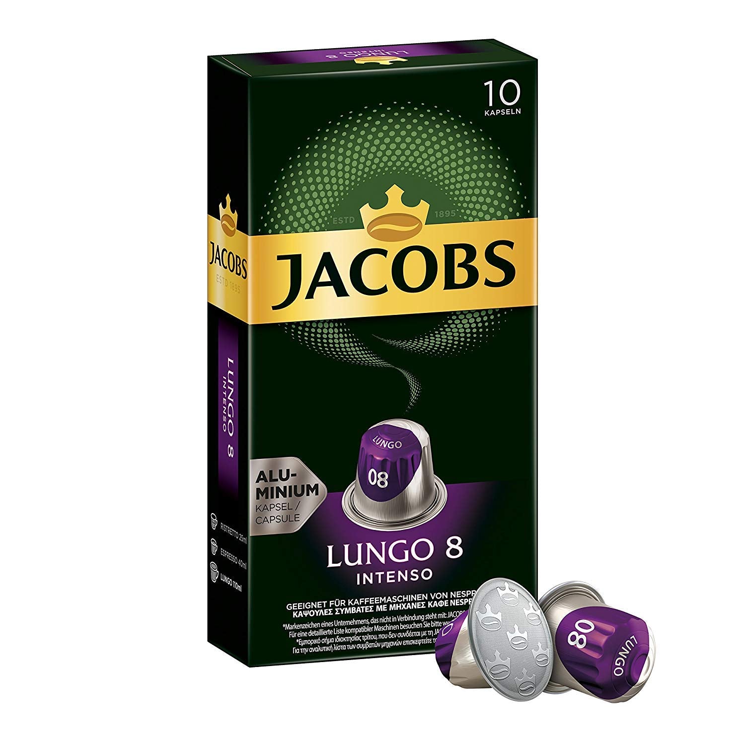 Jacobs Kapseln Lungo Intenso, Intensität 8 & Kapseln Espresso Intenso, Intensität 10,100 Cafeteras compatibles con Nespresso®*, paquete de 10, 10 x 10 unidades