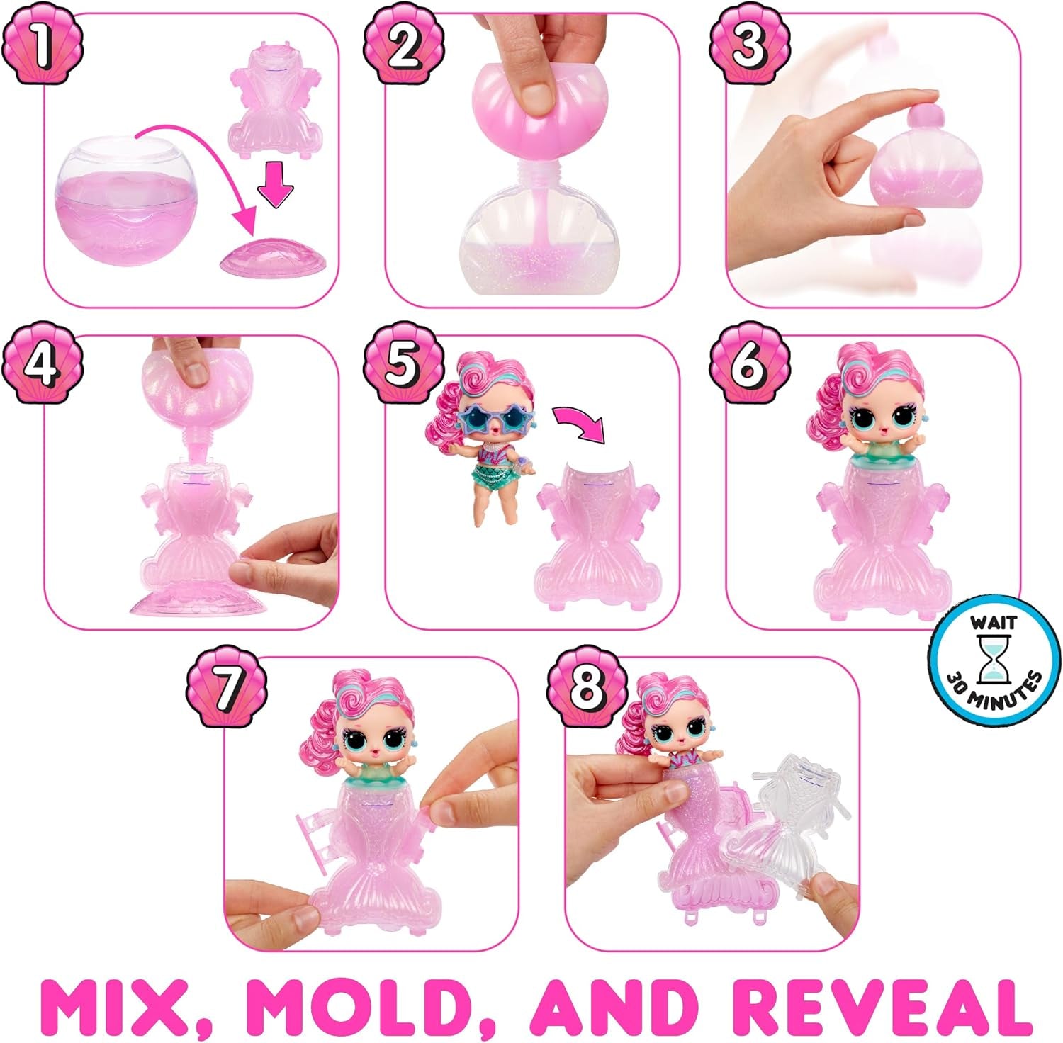 Jajaja ¡Sorpresa! Mermaids Tots - Mini muñecas de moda con colas que cambian de color - Adecuadas para coleccionistas, niñas y niños a partir de 4 años