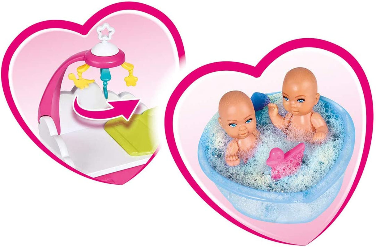 Simba 105733333 - Steffi Love Welcome Twins, Muñeca embarazada, Con gemelos, Con cambiador y bañera, Accesorio, Muñeca vestir, 29Cm, Para niños a partir de 3 años Muñecas Naty Shop