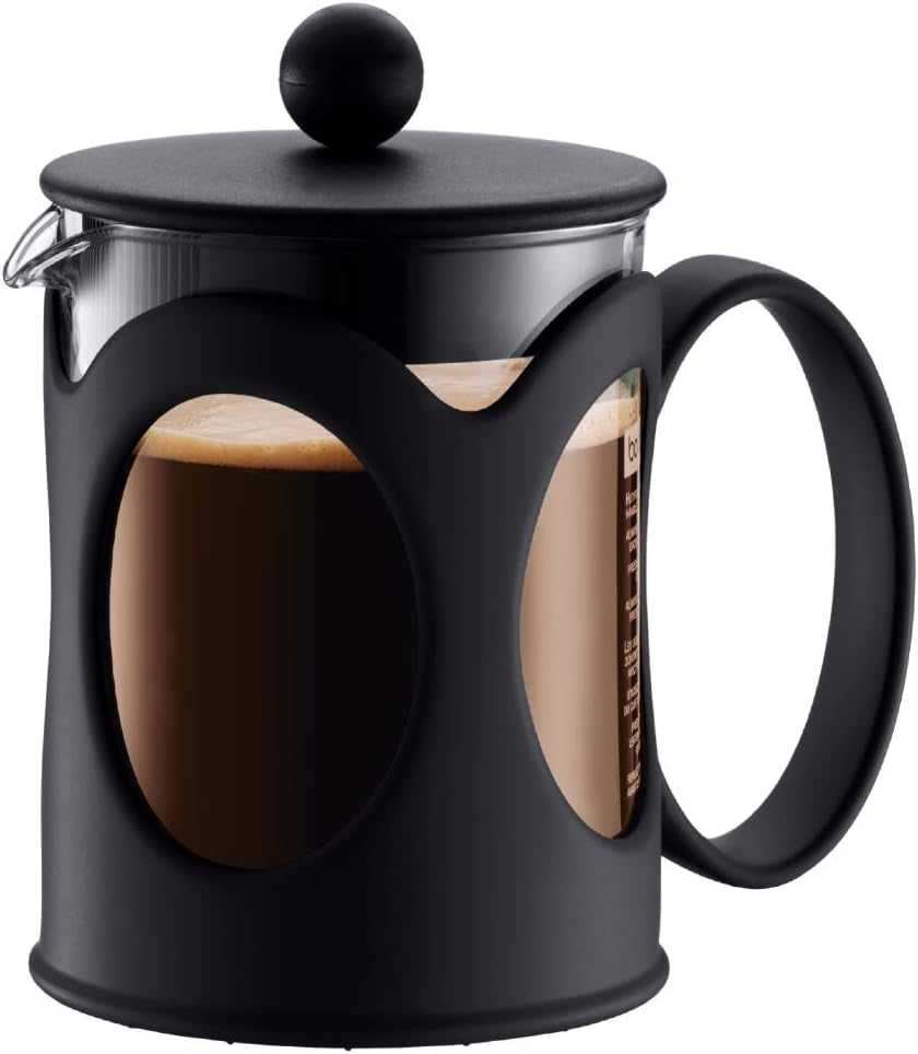 Cafetera Bodum Kenya - 1L / 8 Tazas - Prensa Francesa Manual Vidrio Borosilicato y Acero Inoxidable - Apta para Lavavajillas - Fabricada en Portugal