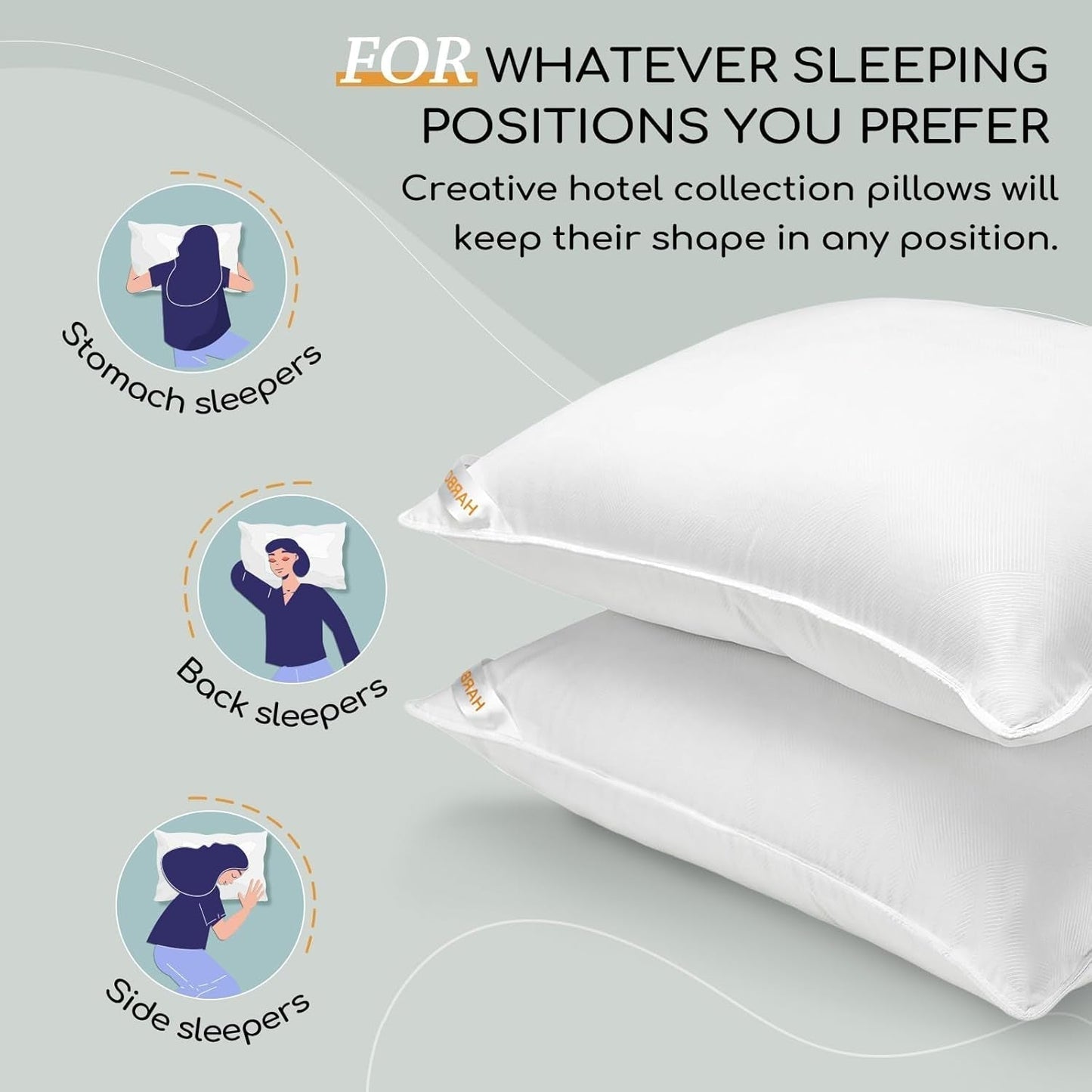 HARBOREST Almohada para Dormir, 2 Piezas, Felpa de Lujo, Almohada Alternativa, Buena para Dormir de Lado y Boca Arriba, Colección de Hotel, Almohada, Tamaño Estándar/Queen, 50,8 X 66 Cm Naty Shop Standard Pillows
