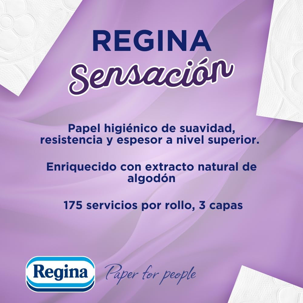 Regina Feeling - 42 rollos de papel higiénico, 175 hojas de tres capas, extracto de algodón natural y delicada fragancia, envases de plástico 60% reciclado, papel 100% certificado Fsc