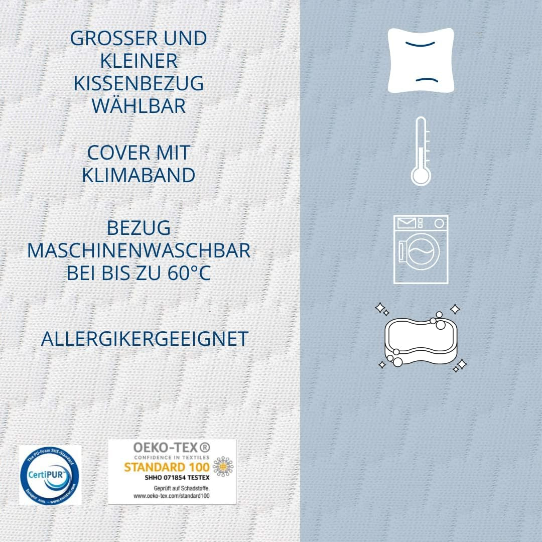 Almohada de espuma Genius Eazzzy 40X80 Cm altura 10Cm - Almohada de apoyo para el cuello con 2 grados de dureza + espuma de gel refrescante - Almohada para dormir de lado, boca arriba y boca abajo contra el dolor de cuello, almohadas estándar de poliéster Naty Shop