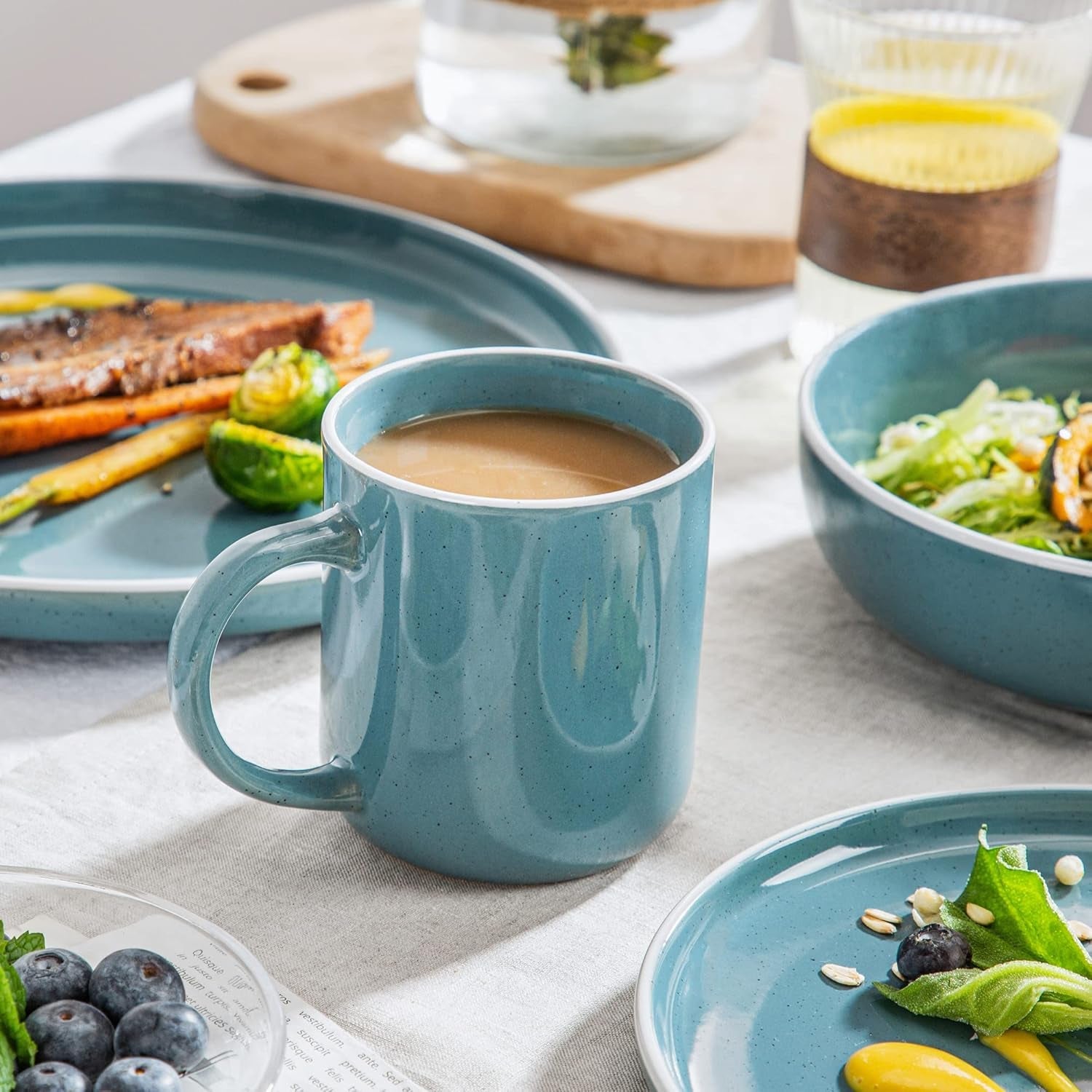 vancasso SESAM Serie Steingut Geschirrset für 12 Personen, 48 teiliges Kombiservice – Tafelservice mit Speisetellern, Desserttellern, Müslischalen und Kaffeetassen, Scandinavian Design