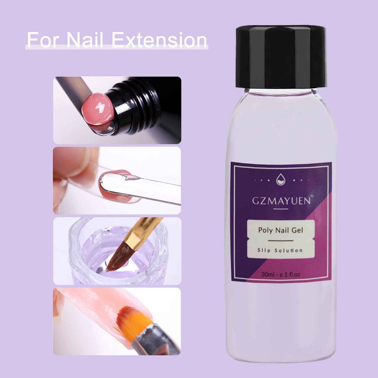 GZMAYUEN Poly Nail Gliding Solution 30ml * 2 Gel de extensión de uñas Gel de extensión de poliéster líquido - Solución de deslizamiento fácil de bricolaje con cepillo