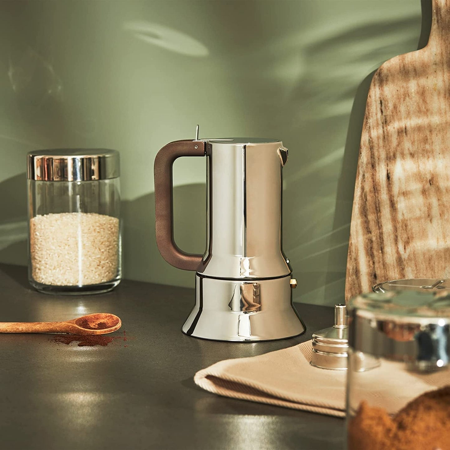 Alessi 9090/6 Espresso con 6 tazas para inducción, acero inoxidable, plateado, 15,5 x 13,5 x 27 cm