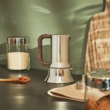Alessi 9090/6 Espresso con 6 tazas para inducción, acero inoxidable, plateado, 15,5 x 13,5 x 27 cm