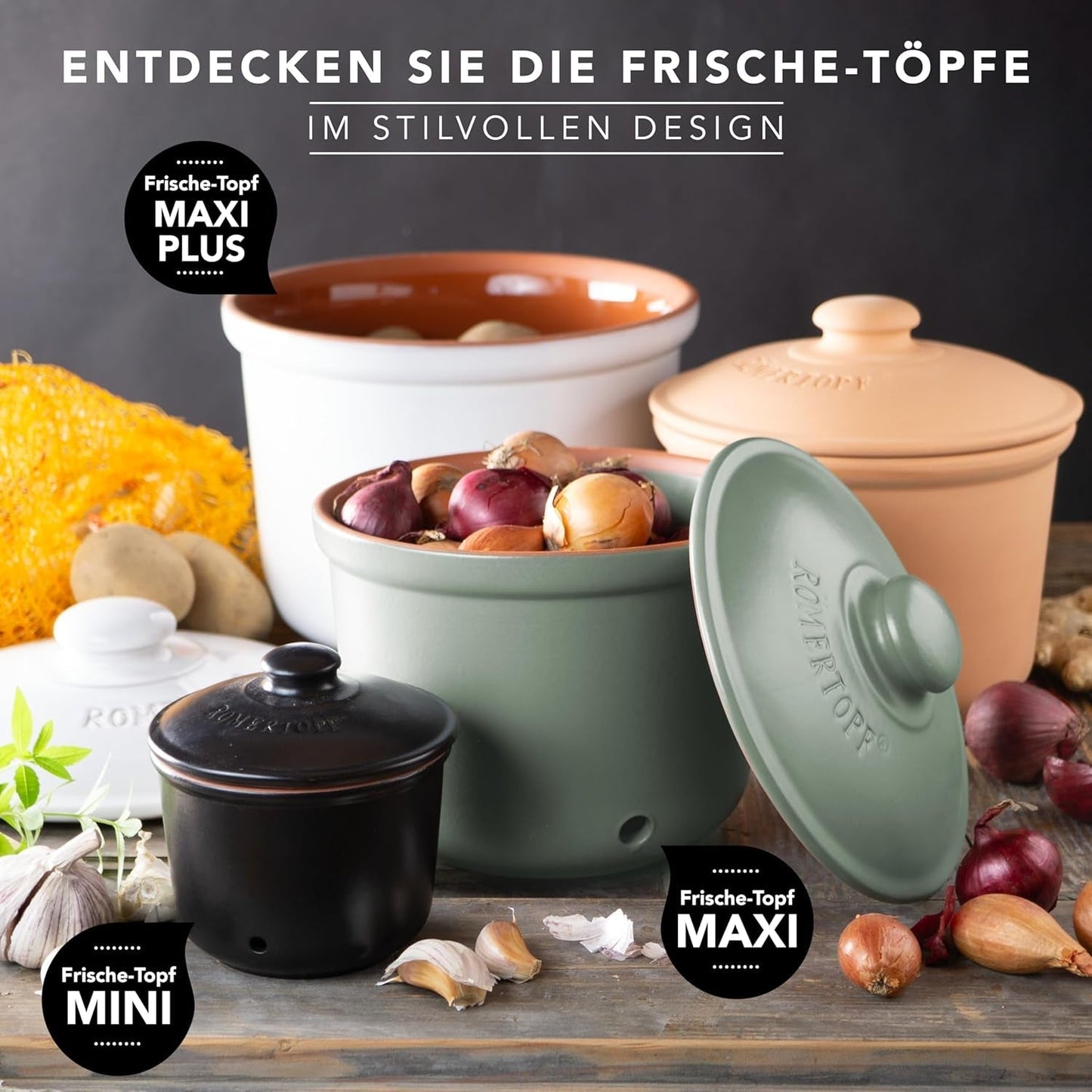Römertopf Fresh Pot MINI 0,6 litros - Olla de cerámica para ajos - La arcilla transpirable mantiene las verduras frescas durante más tiempo - Circulación de aire ideal - Cajas de almacenamiento de alimentos blancas Naty Shop