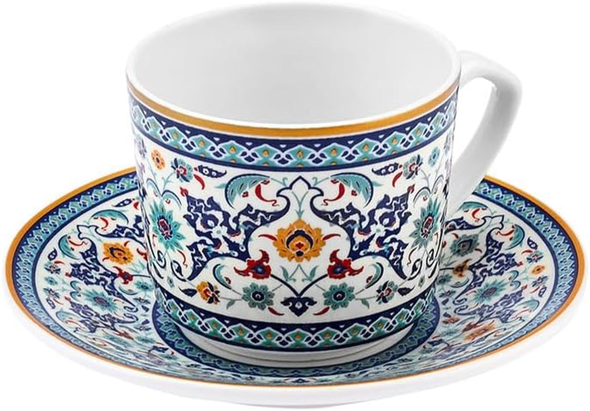 KARACA Beylerbeyi - Juego de tazas de café turco de 12 piezas, juego de 6 tazas de café expreso de porcelana con platillos, juego de tazas de café expreso de 80 ml, diseño tradicional - Azul