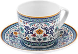 KARACA Beylerbeyi - Juego de tazas de café turco de 12 piezas, juego de 6 tazas de café expreso de porcelana con platillos, juego de tazas de café expreso de 80 ml, diseño tradicional - Azul