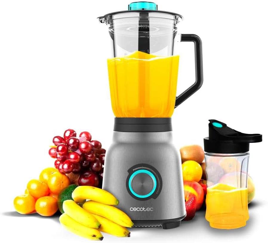 Cecotec Batidora de Pie Power Black Titanium 2200MAX Smooth, 2200 W Máxima Leistung, 6 Klingen Aus Edelstahl, Función Ice-Crush, Función Turbo y Smoothie, Función Autoclean Cocina Naty Shop Inox 1800 W | 1,5 L + botella extraíble