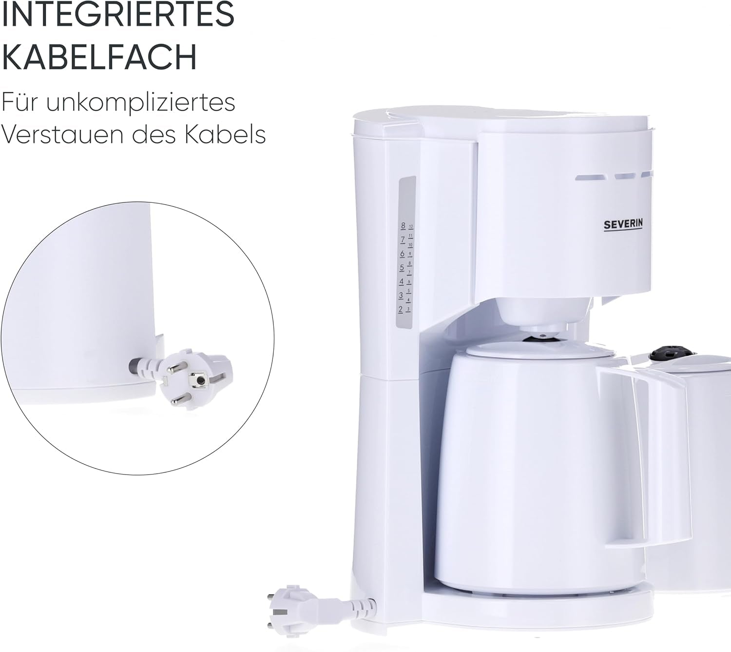Cafetera espresso Severin con filtro y 2 jarras térmicas, cafetera espresso con tapa, vertido sin goteo, mantenimiento prolongado de la temperatura, apagado automático, 1000 W, aprox. 1 litro, blanco, KA 9309