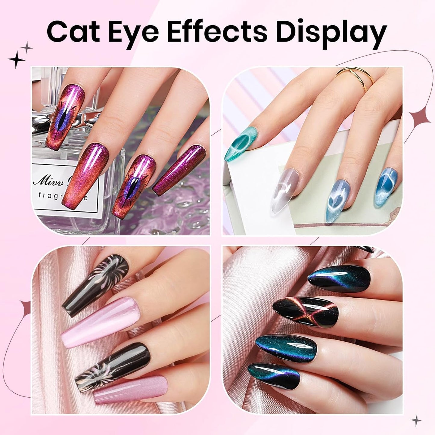SUPWEE Herramienta de imán de uñas 5 en 1, imán de ojo de gato rosa para uñas multifunción, imán magnético 3D DIY Magic Stick Pen Set Nail Art Magnet Stick para Nail Art Diy-Zubehör