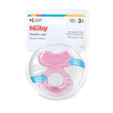 Mordedor de silicona suave Nuby Teethe-eez | Ayuda para la dentición de silicona con superficie texturizada para masajear las encías | Funda higiénica incluida | Rosa | A partir de 3 meses