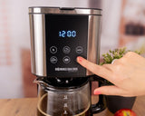 Cafetera espresso con filtro Rommelsbacher FKM 1000 - depósito de agua de 1,5 litros para 12 tazas de café, jarra de cristal, inicio diferido, función mantener caliente, función aroma, portafiltro extraíble 1x4
