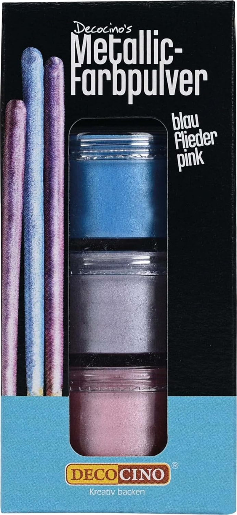 DECOCINO Polvo Colorante Pastel Metálico (3X2G) – Azul, Lila y Rosa – Colorante Alimentario en Polvo – Polvo con Purpurina Adecuado para Fondant como Decoración de Pasteles y Decoración de Pasteles!