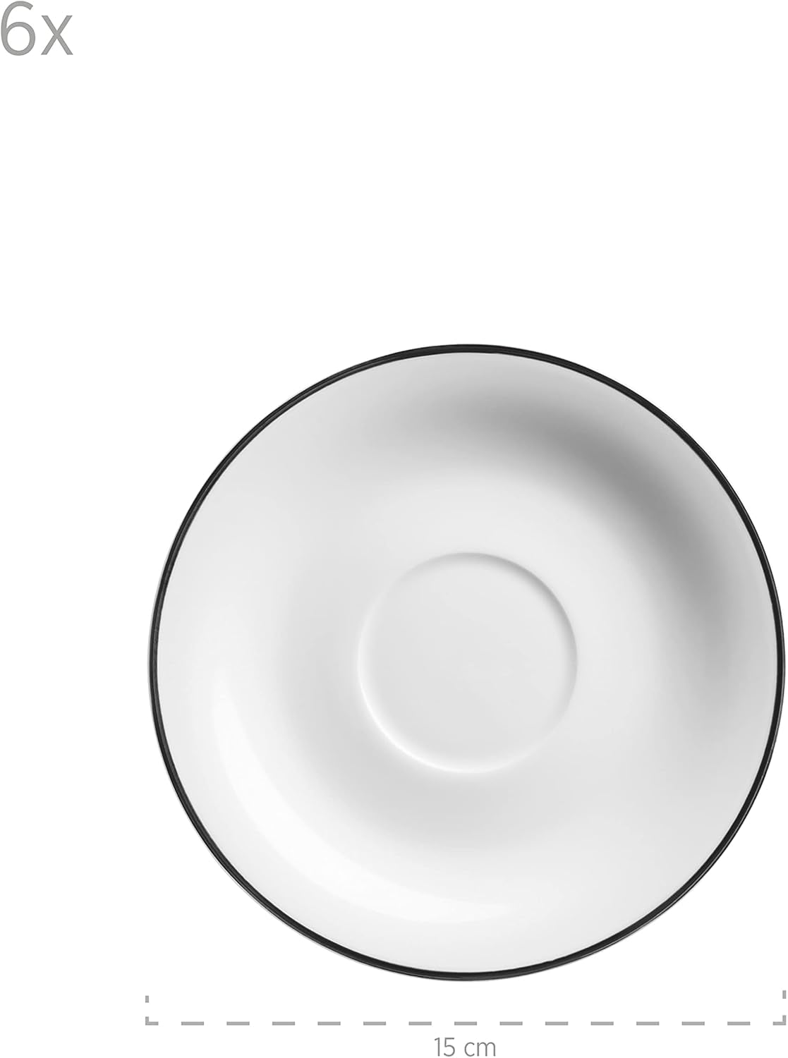 Mäser Serie Nola moderno servicio de café para 6 personas, blanco con borde negro, vajilla de 18 piezas, tazas de café, platillos y platos de postre, servicio de café redondo, juego de café blanco