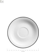 Mäser Serie Nola moderno servicio de café para 6 personas, blanco con borde negro, vajilla de 18 piezas, tazas de café, platillos y platos de postre, servicio de café redondo, juego de café blanco
