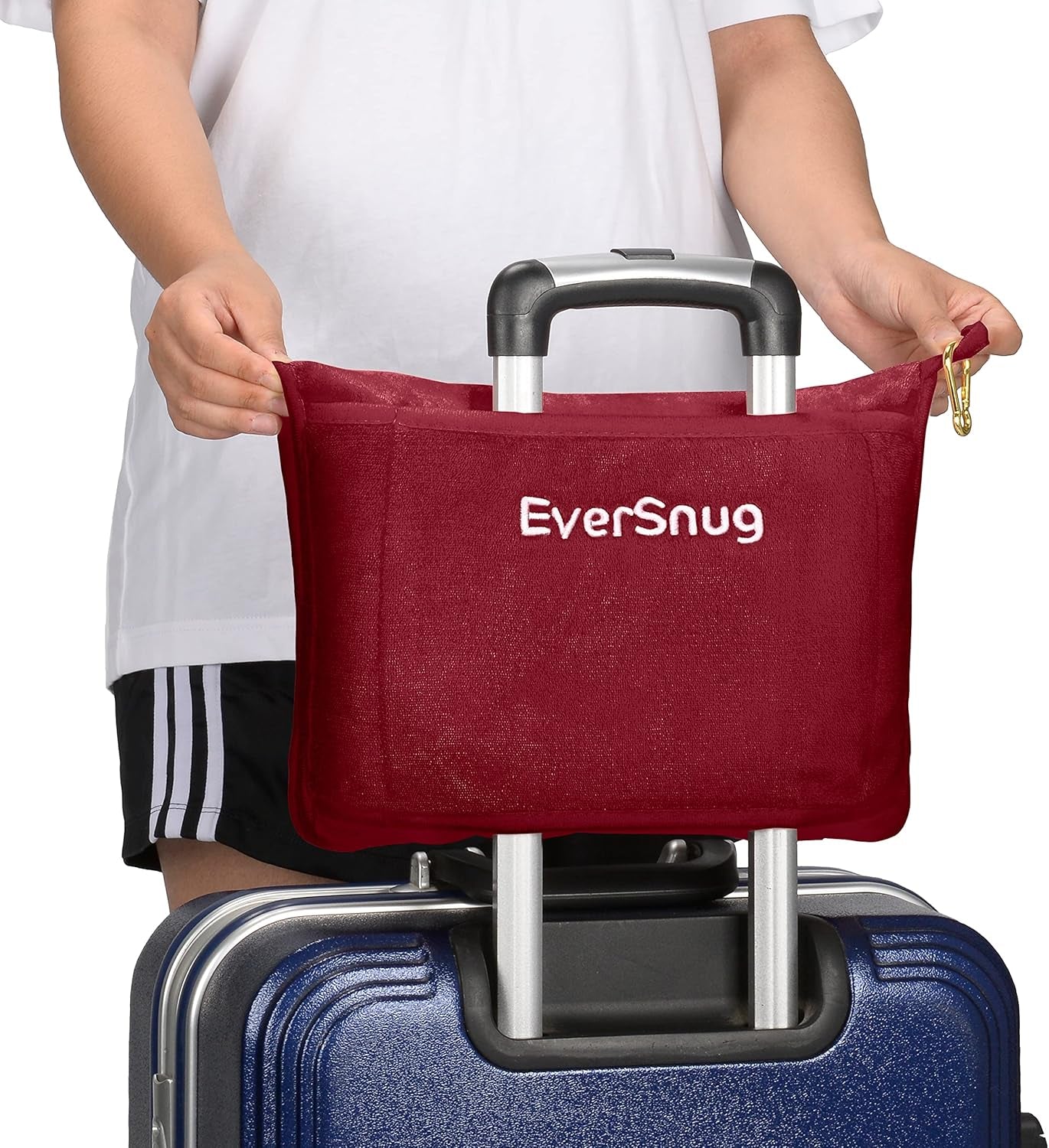 Eversnug Manta y almohada de viaje: suave manta de avión 2 en 1 con funda de almohada de bolsillo suave, funda para bolso y soporte para mochila (rojo burdeos) Almohadas de viaje Naty Shop