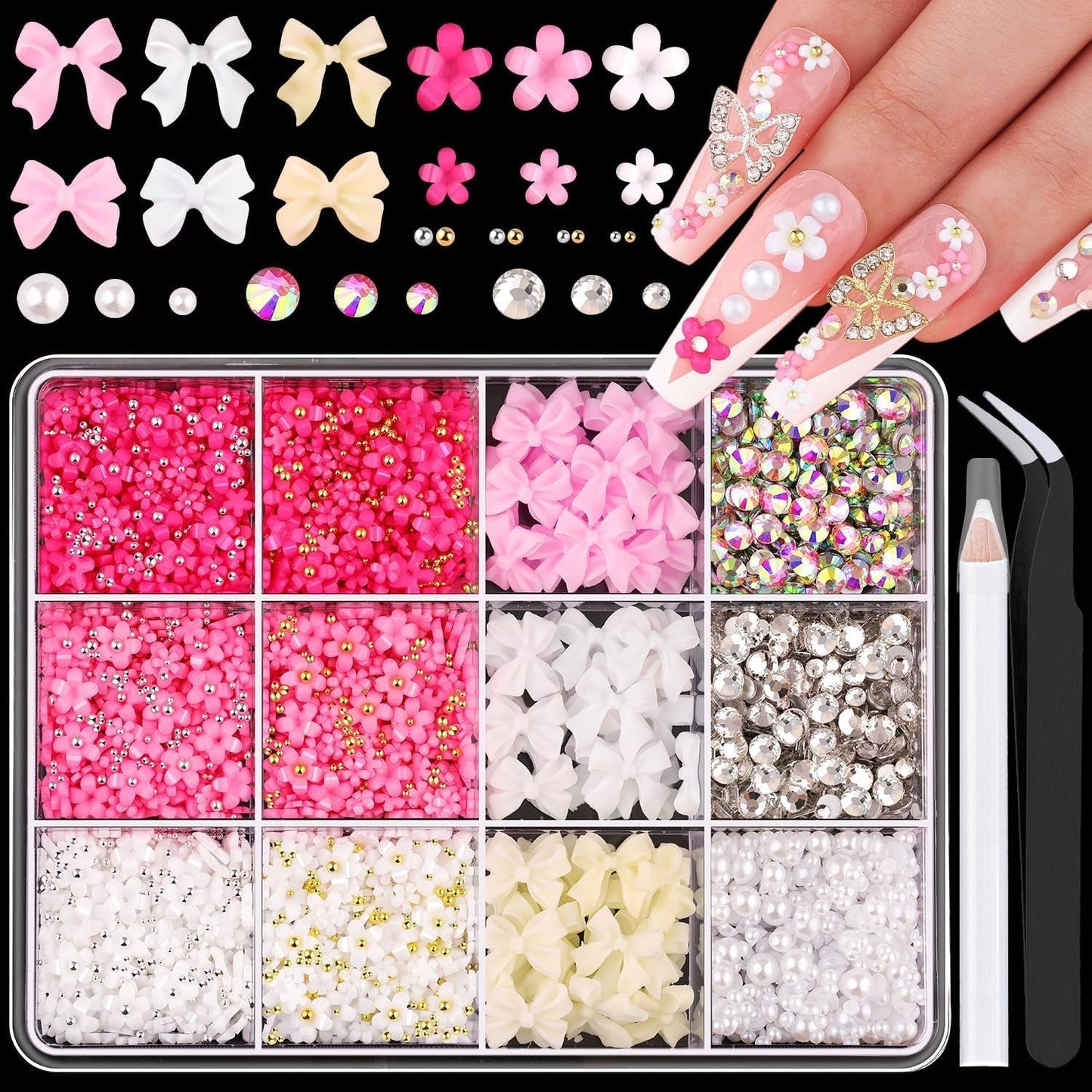 GZMAYUEN 920 Uds. Perlas planas doradas y plateadas para uñas, perlas de uñas color beige medio blanco, perlas pequeñas Halbrunde con parte posterior plana para decoración de uñas DIY