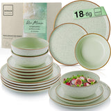 SÄNGER Río Casa de la Moneda | Juego de Vajilla de Gres para 6, 6 Platos, 6 Platos de Postre, 6 Cuencos, Verde Menta | LA COLECCIÓN DE VALOR