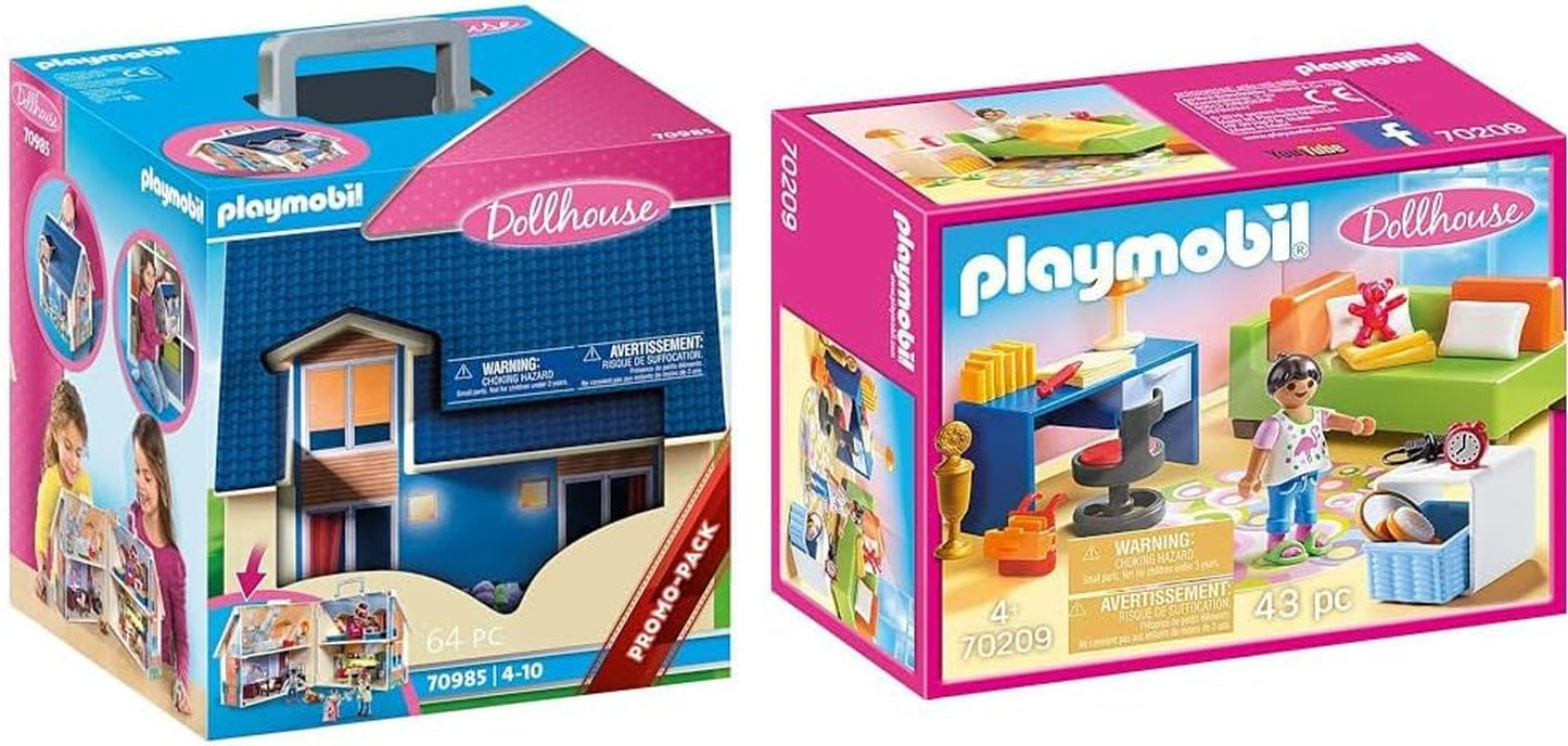 Dollhouse 70985 Casa de muñecas plegable con asa, juguete para mayores de 4 años y Dollhouse 70209 Habitación para adolescentes con figura de niña y accesorios, 4+