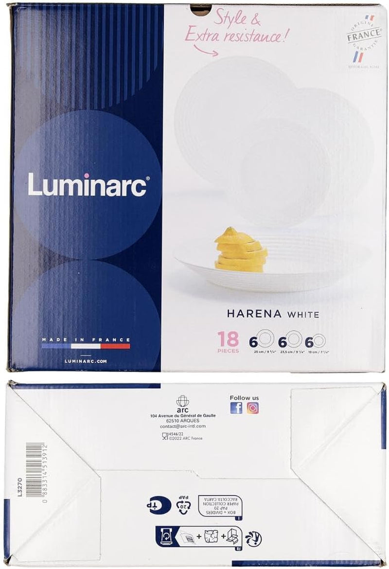 Harena N&b Glasgeschirr, 18 piezas, para 6 personas, blanco y negro