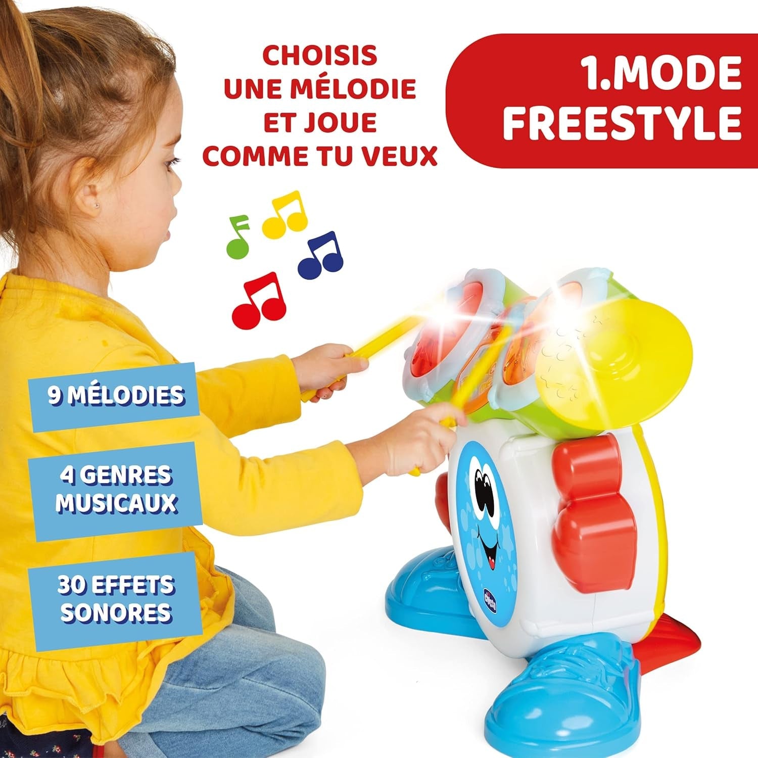 Chicco 00009820100000 Mi First Batería con Luces y Sonidos, 3 Modos de Juego Instrumento Musical con Batería para Niños, Multicolor, Grande Jucarii Bebe Naty Shop