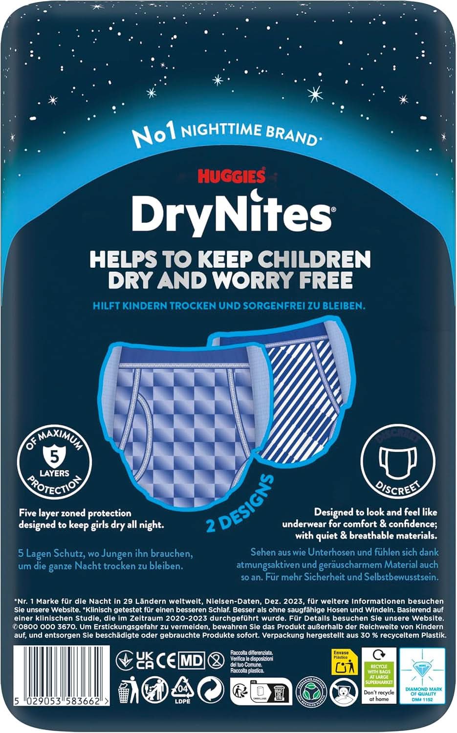 Huggies Drynites Nachtwindeln Bei Bettnässen, Für Jungen Ab 13 Bis Ca. 17 Jahre (48-60 KG), 27 Stück (3X9), Monatspack, Pañales-Pantalones Naty Shop