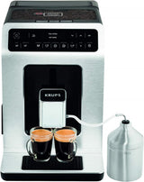 KRUPS Evidence One Cafetera espresso automática con manguera para leche, capuchino de un toque, 12 bebidas especiales, función de 2 tazas, pantalla a color, cafetera espresso, certificado TÜV, negra, EA895N10