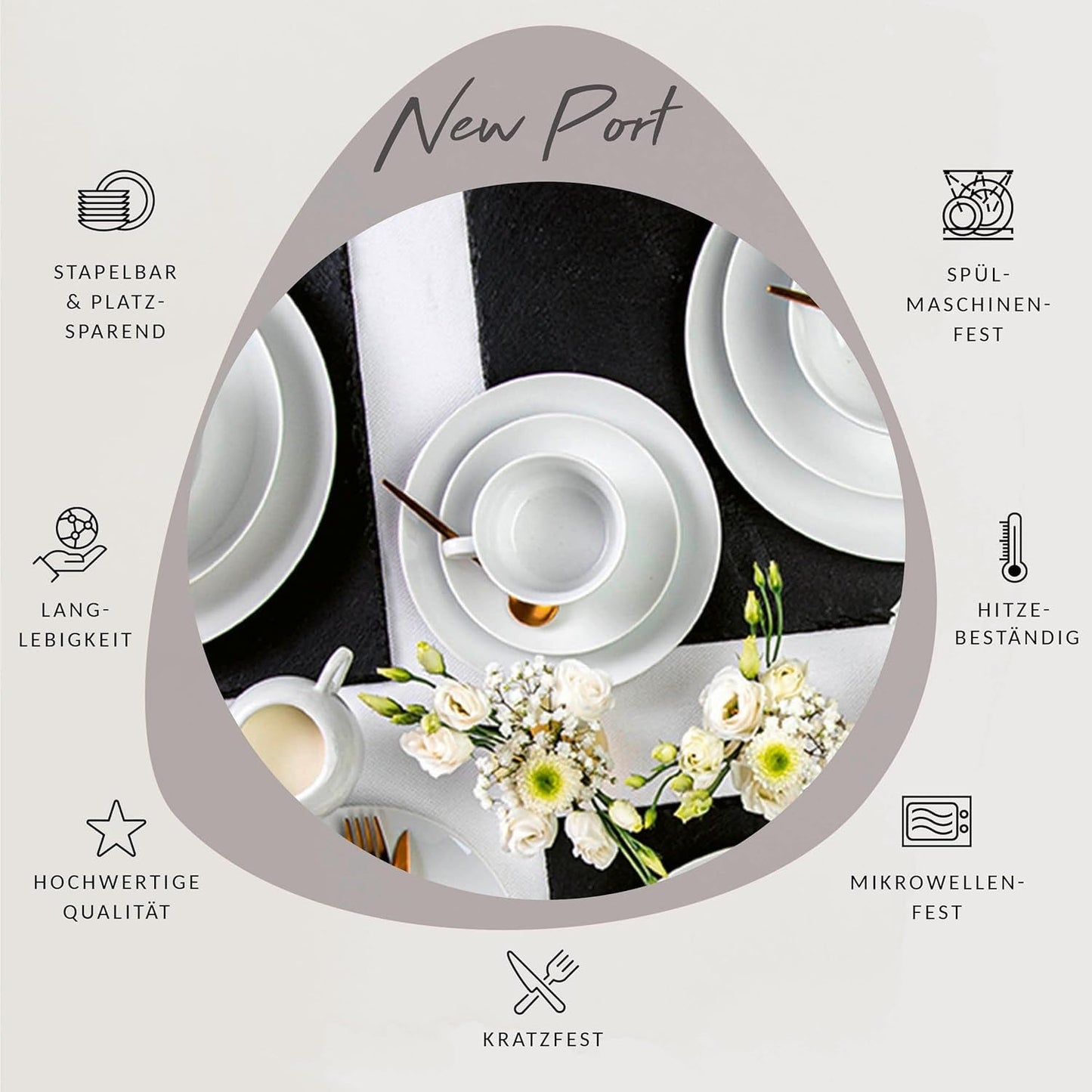 Sänger Juego de tazas de café New Port, juego de 12 tazas para 6, tazas y platillos de porcelana blanca, 150 ml | LA COLECCIÓN PREMIUM