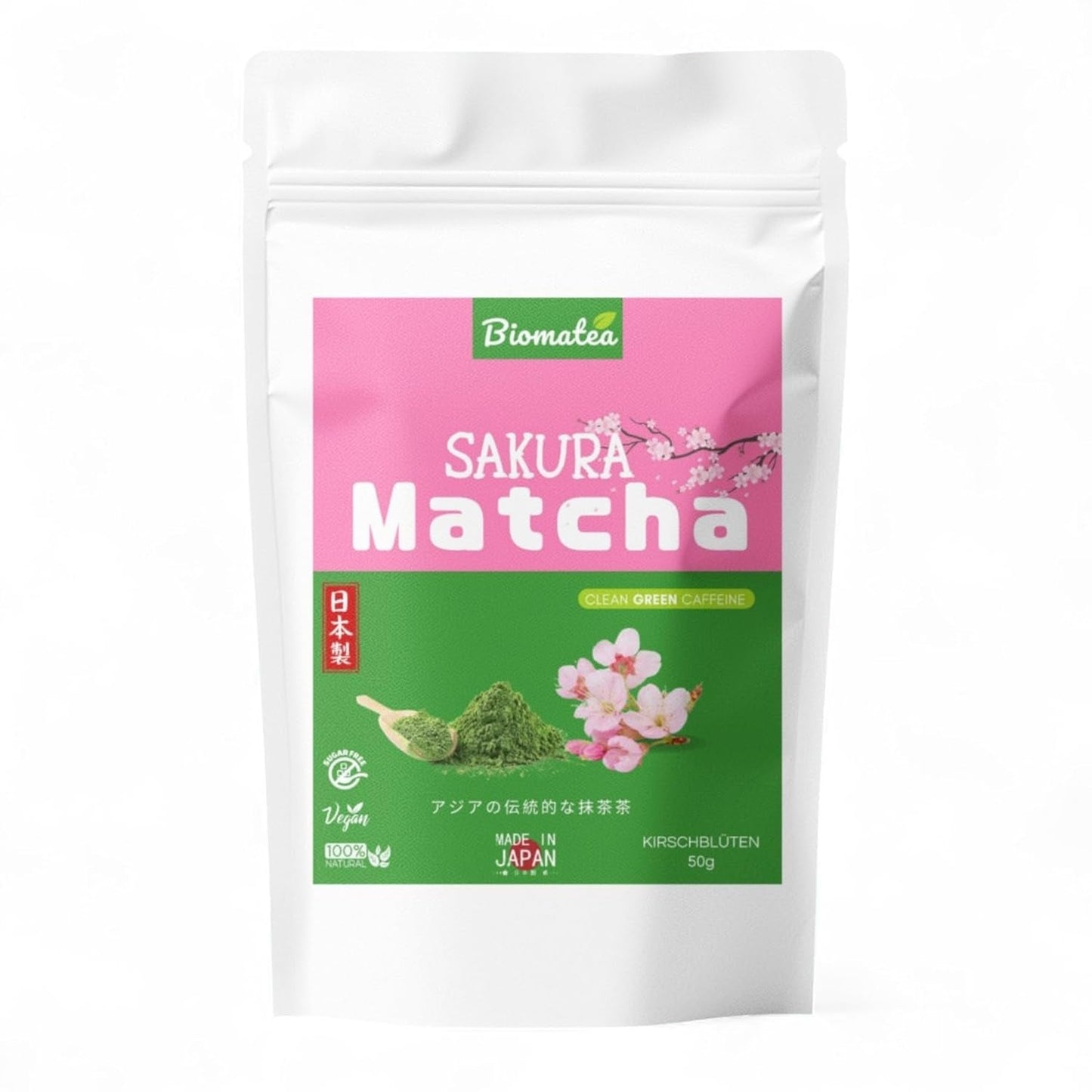 Té Sakura Matcha 50 g - Grado ceremonial de Japón - Té verde premium con polvo de flor de Sakura - Primera cosecha, molido en piedra, vegano, sin aditivos