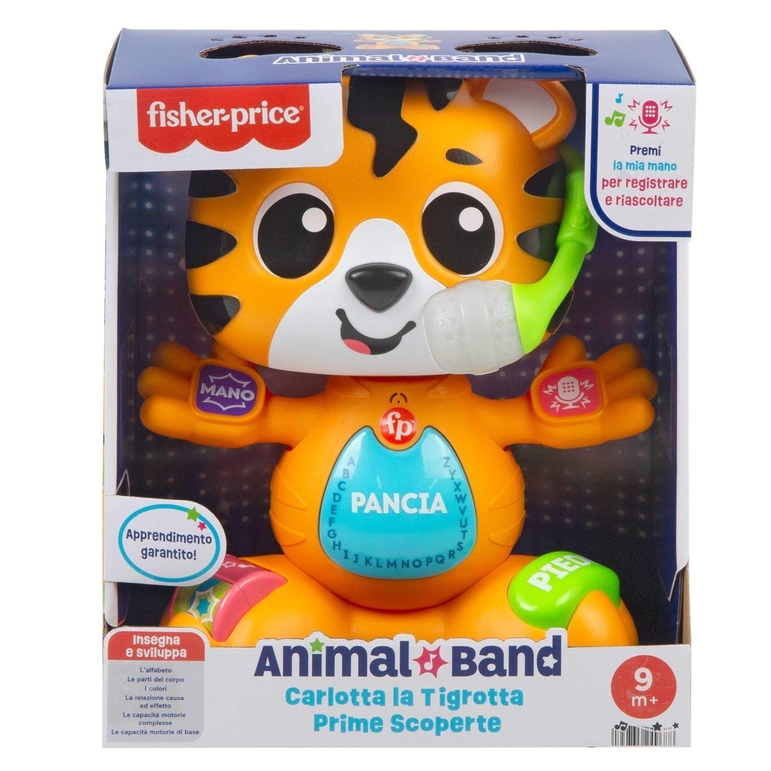 Fisher-Price Juguete Educativo para Bebés y Niños Pequeños, Beat Bande Learning & Dancing Tiger Justin con Sonidos y Luces para Bebés a Partir de 9 Meses, Versión Italiana, HYL04 Baby Toys Naty Shop